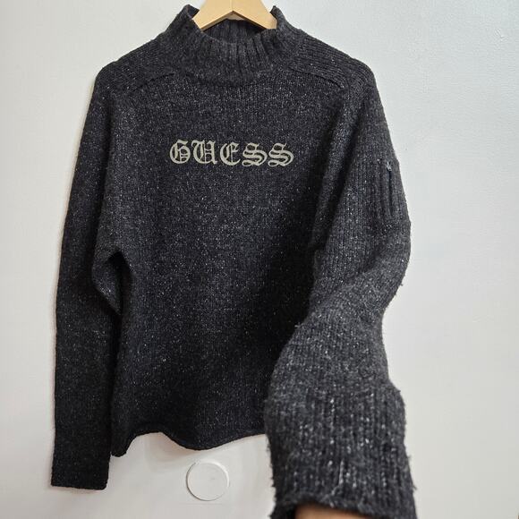 Guess Knit Mock Turtleneck Sweater L Wool Blend Vintage Y2K Streetwear Grunge - Picture 2 of 12